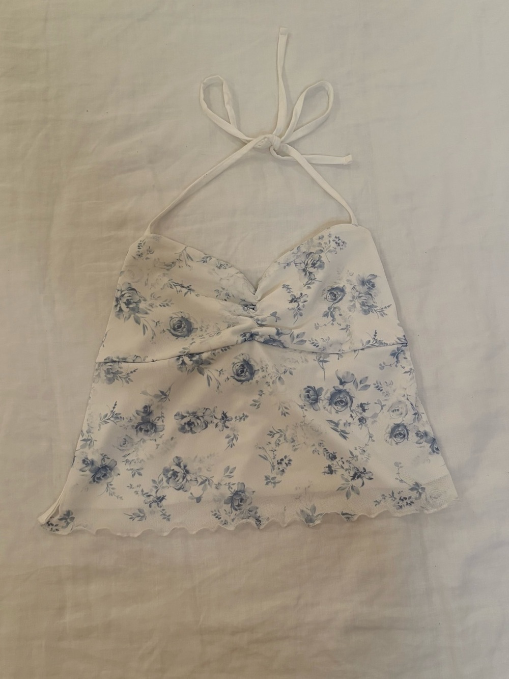 Garage White Halter Camisole with Blue Floral Print